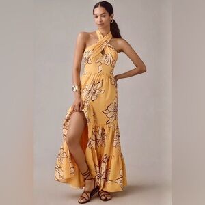 Hutch Anthropologie Floral Halter Maxi Dress